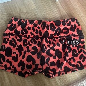 Fleo Women's Athletic Shorts - Coral and Black Leopard
